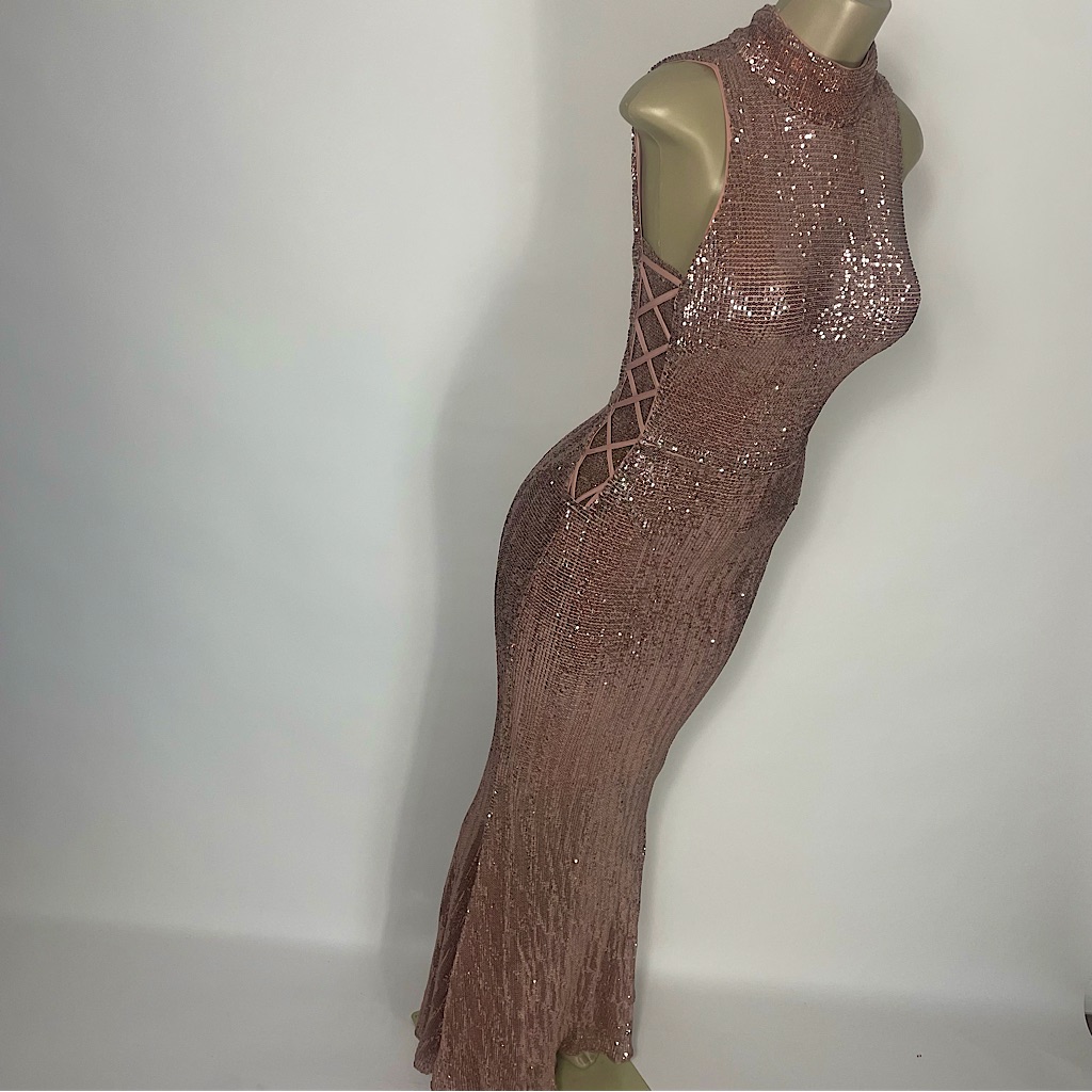 Pink Sequin Gown Turtleneck